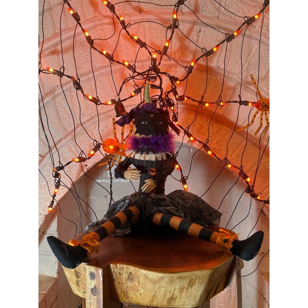 Vtg Mardi Gras Halloween Masked Pumpkin Head Witch Self Sitter Doll Figure 36"